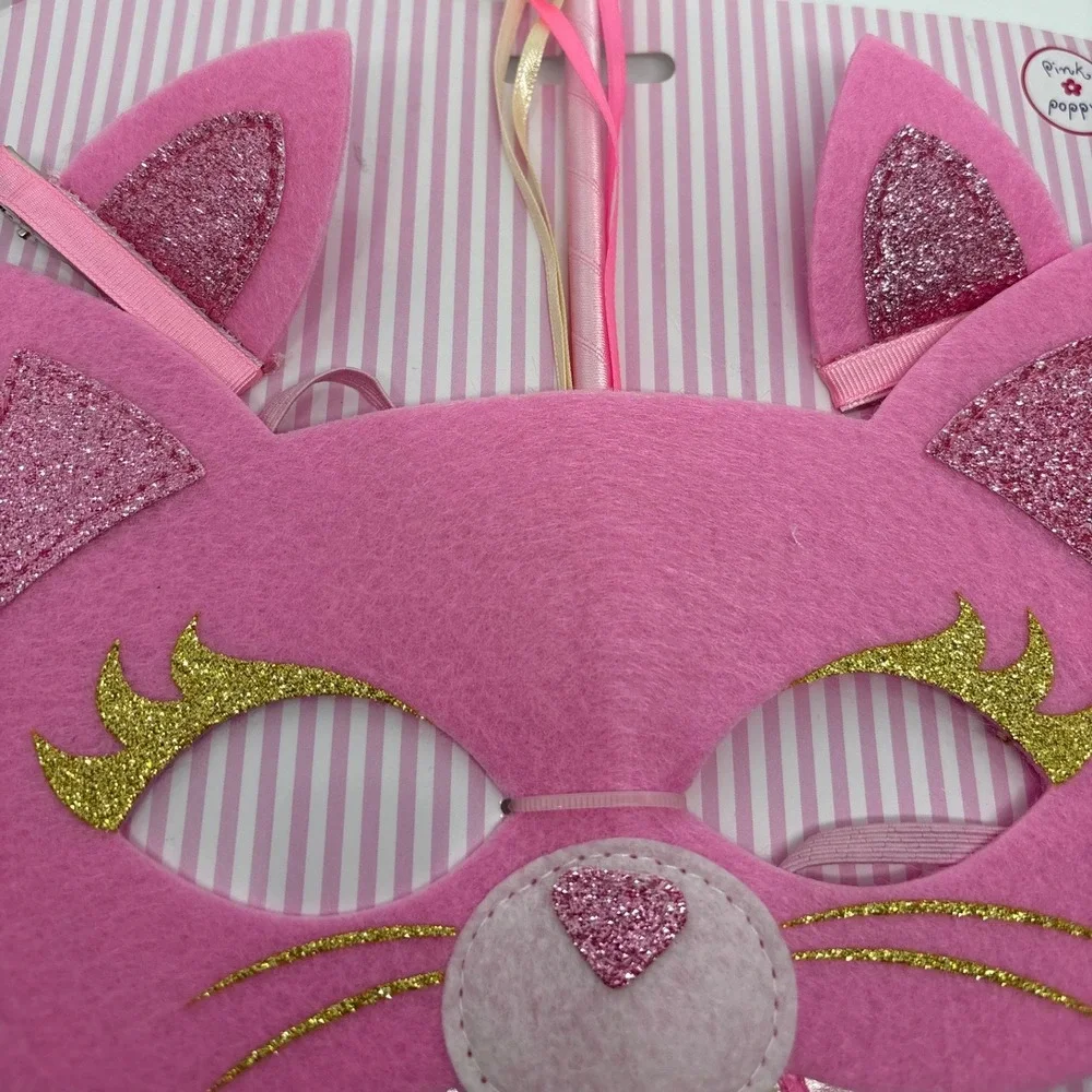 Pink Cat Mask & Gold Star Wand Set - Dress Up, Pretend‎ Play, Halloween Costume
